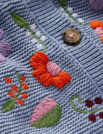 Pretty Embroidered Cardigan-Glacier Blue