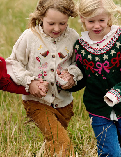 Pretty Embroidered Cardigan-Oatmeal Marl