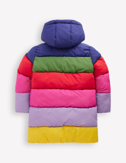 Longline Padded Coat-Rainbow Colourblock