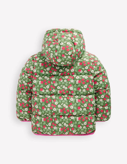 Reversible Padded Borg Coat-Safari Green Vintage Berry