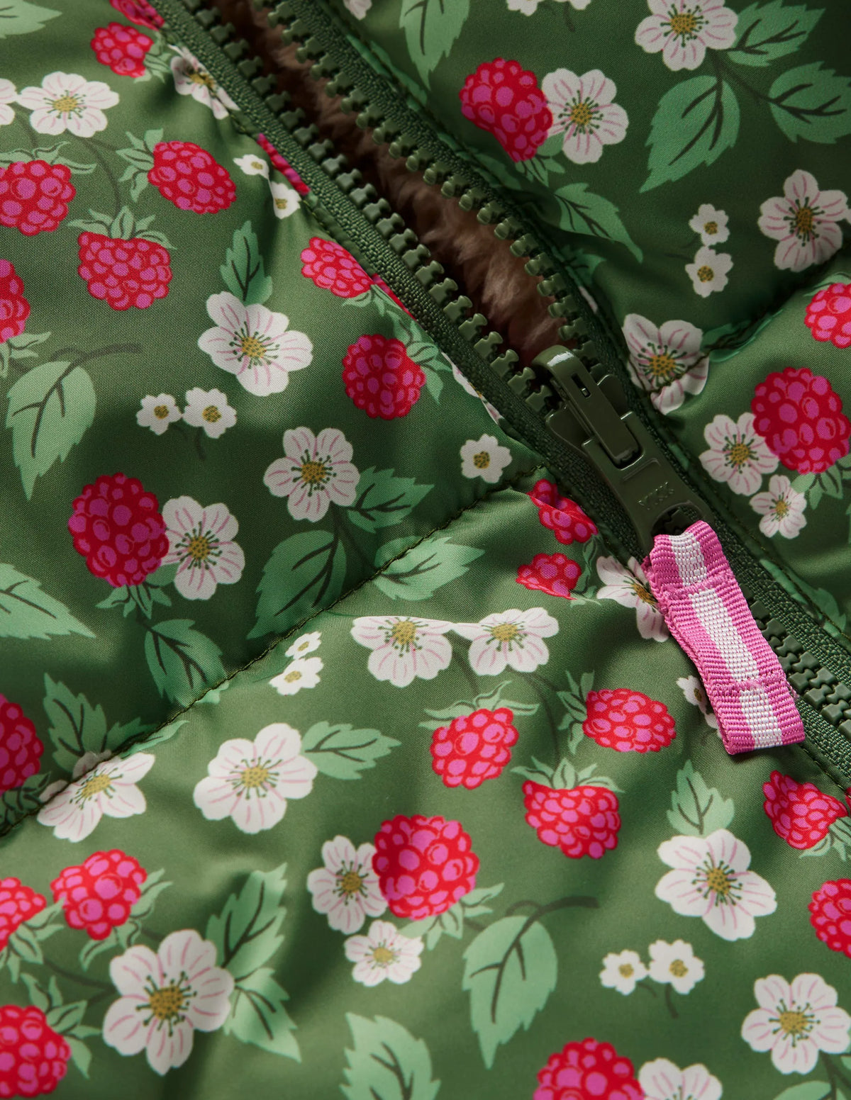 Reversible Padded Borg Coat-Safari Green Vintage Berry