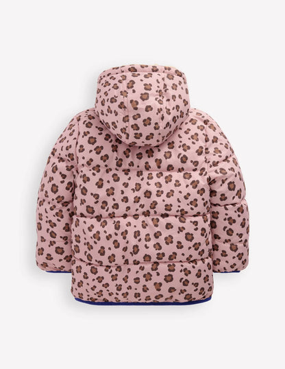 Reversible Padded Borg Coat-Pink Leopard
