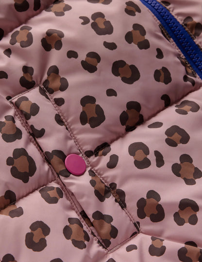 Reversible Padded Borg Coat-Pink Leopard