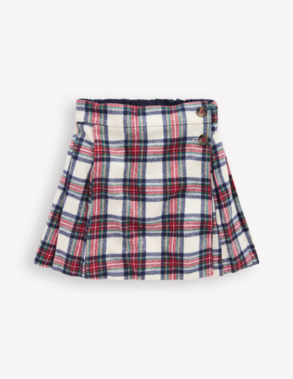 Fully Lined Button Kilt-Red and Soft Ivory Tartan