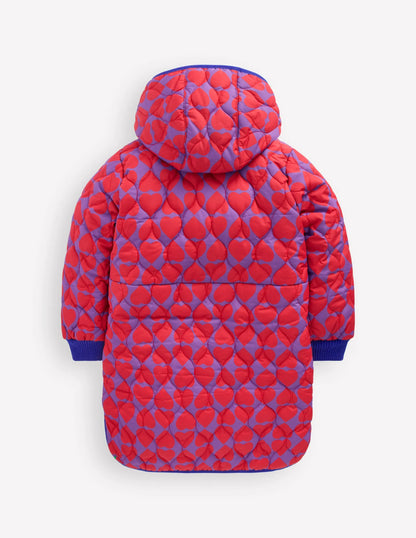 Cosy Longline Coat-Purple Heart Print
