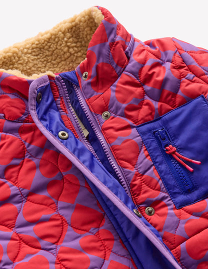 Cosy Longline Coat-Purple Heart Print