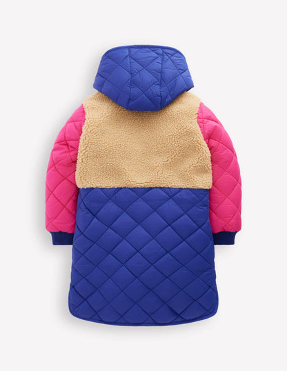 Cosy Longline Coat-Multi Colourblock