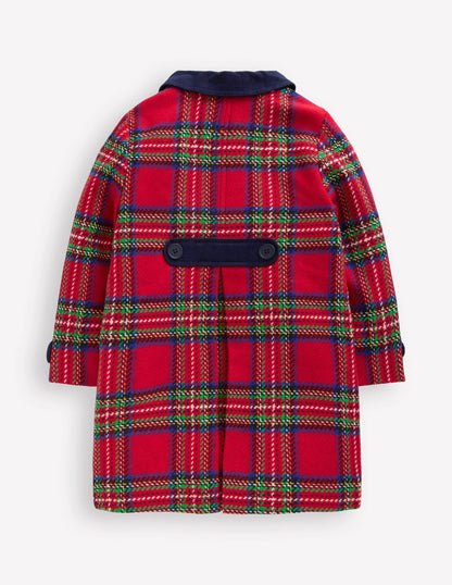 Wool Blend Coat-Red Check