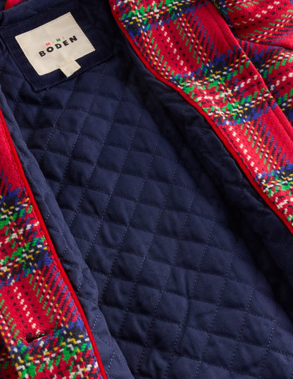 Wool Blend Coat-Red Check