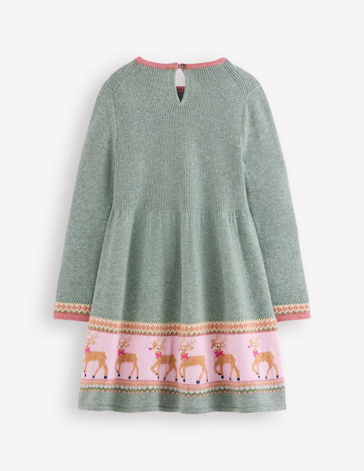 Fair Isle Knitted Dress-Eucalyptus Reindeer Fair Isle