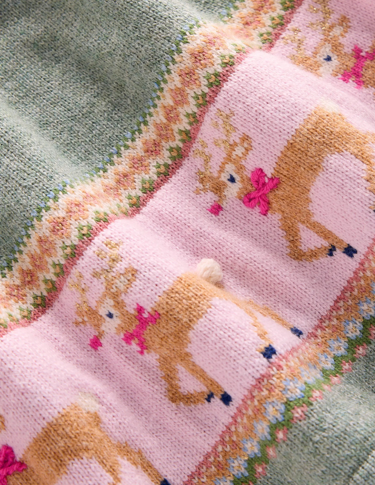 Fair Isle Knitted Dress-Eucalyptus Reindeer Fair Isle