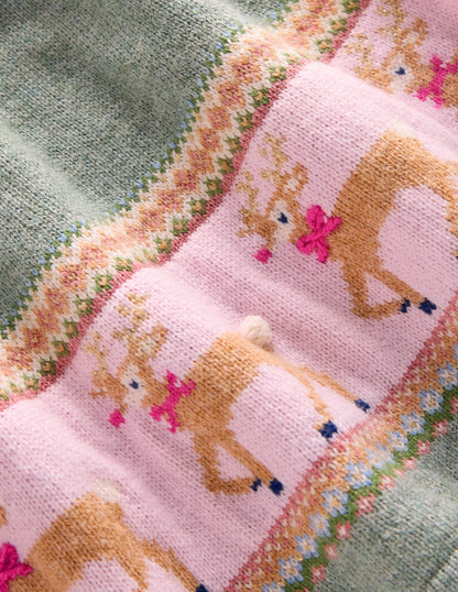 Fair Isle Knitted Dress-Eucalyptus Reindeer Fair Isle