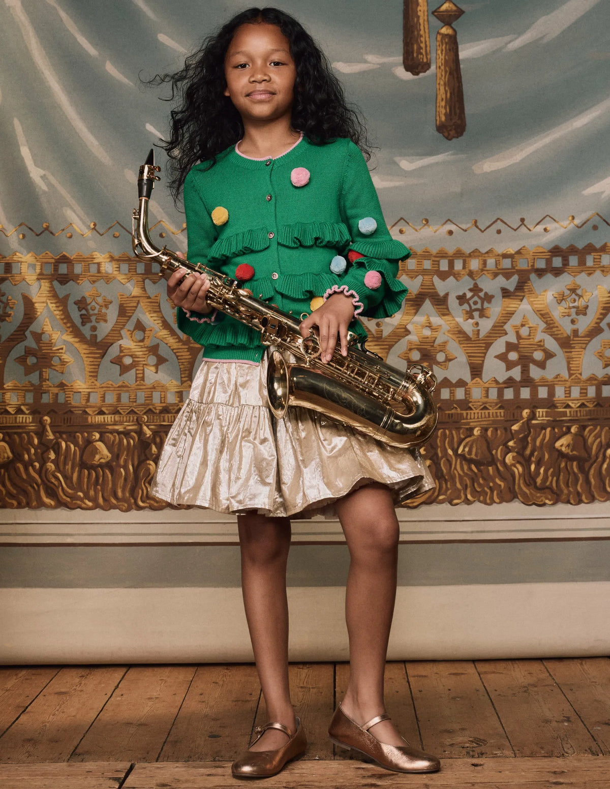 Metallic Tiered Skirt-Gold Metallic