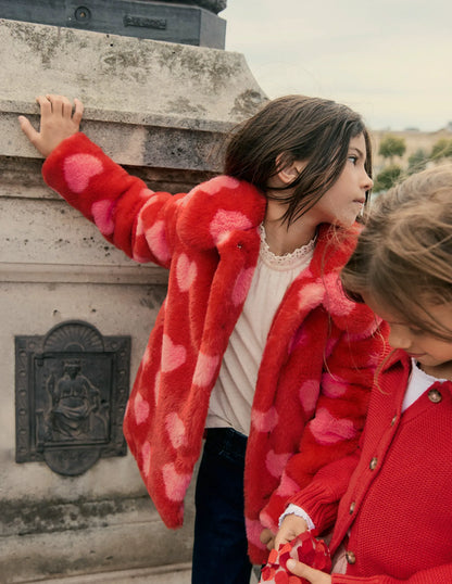 Faux Fur Collared Coat-Hearts