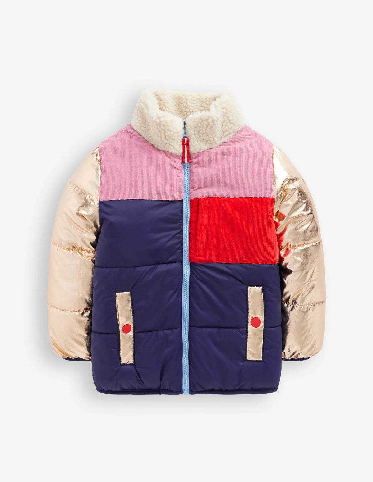 Cosy Puffer Jacket-Metallic Colourblock
