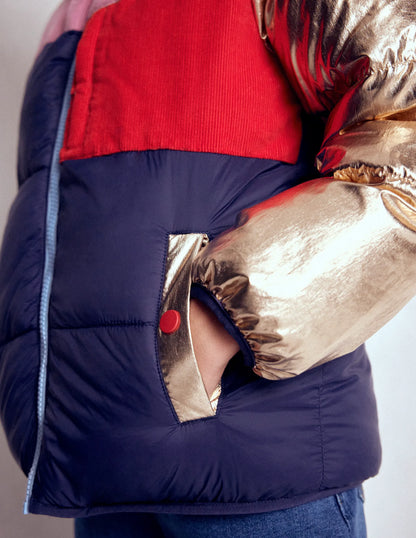 Cosy Puffer Jacket-Metallic Colourblock