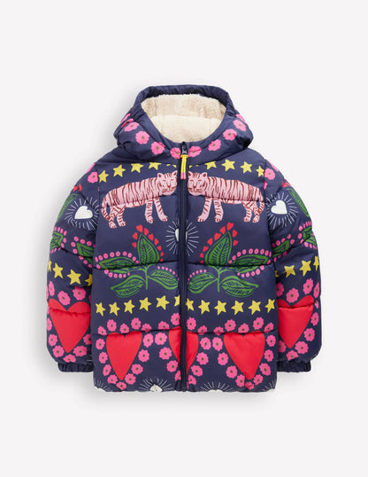 Fun Padded Coat-College Navy Tiger Stripe