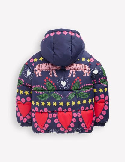 Fun Padded Coat-College Navy Tiger Stripe