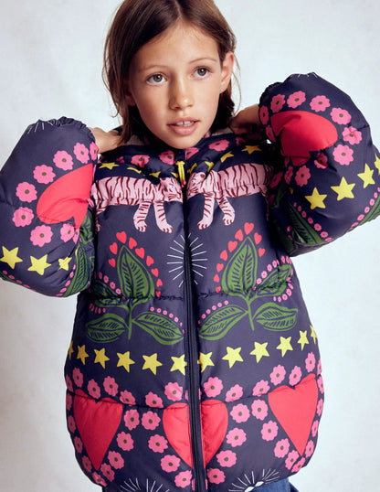 Fun Padded Coat-College Navy Tiger Stripe