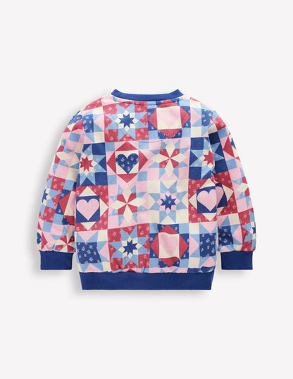 Printed Sweatshirt-Alaskan Blue Patchwork