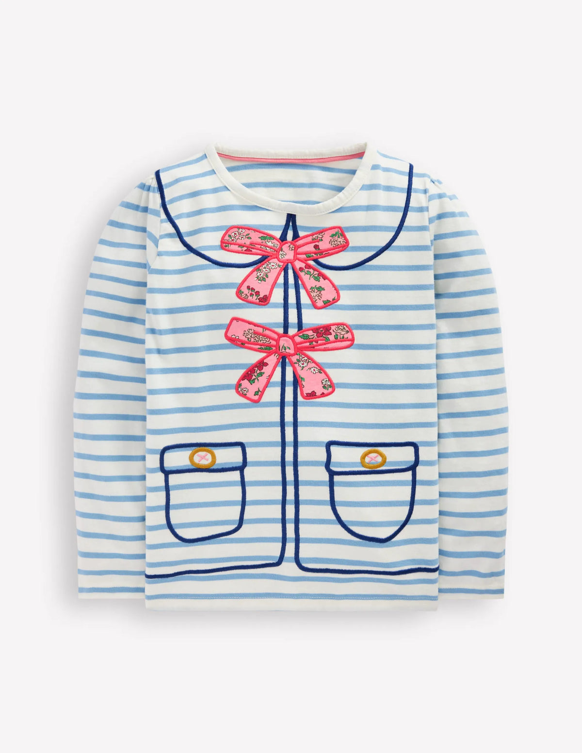 Puff Sleeve Appliqué T-shirt-Soft Ivory/Glacier Blue
