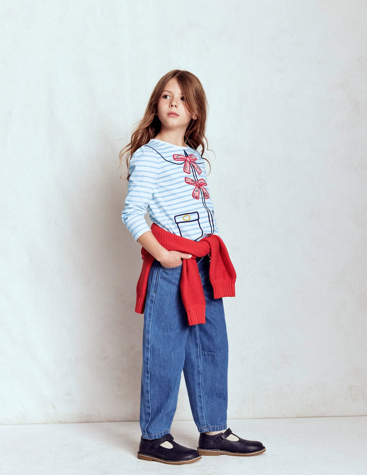 Puff Sleeve Appliqué T-shirt-Soft Ivory/Glacier Blue