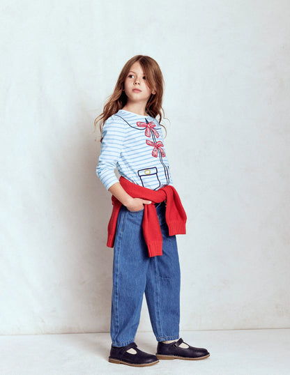 Puff Sleeve Appliqué T-shirt-Soft Ivory/Glacier Blue