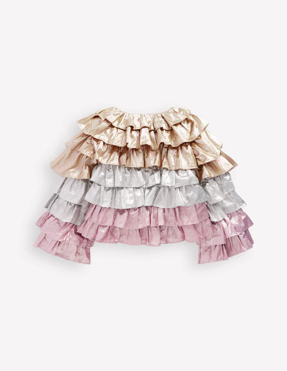 Metallic Tiered Jacket-Metallic Colourblock
