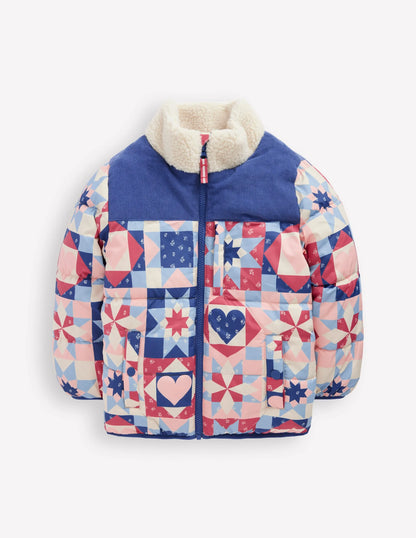 Cosy Puffer Jacket-Alaskan Blue Patchwork