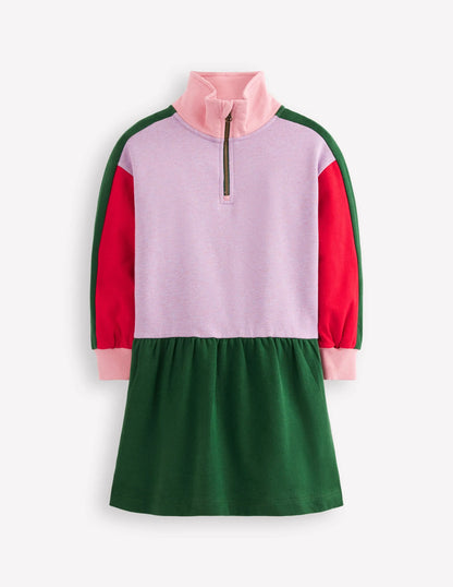 Half Zip Sweat Dress-Colour Block Marl