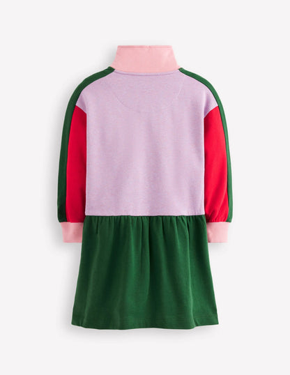 Half Zip Sweat Dress-Colour Block Marl