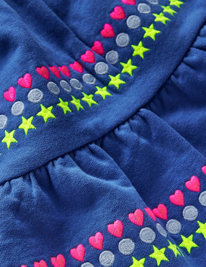 Drop Waist Sweatshirt Dress-Bluejay Embroidery