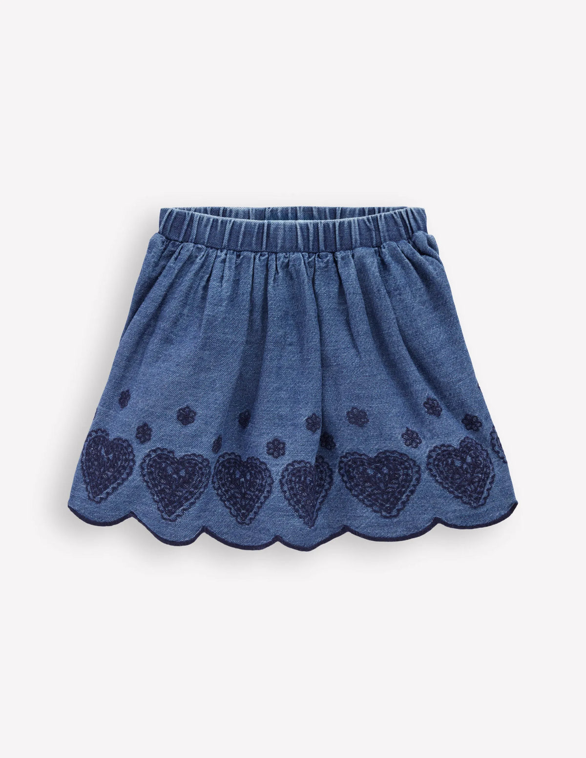 Embroidered Pull-on Skirt-Chambray