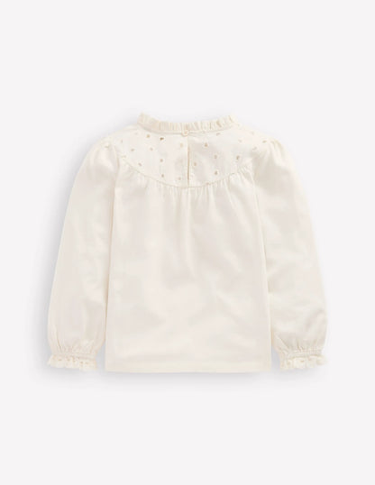 Jersey Heart Broderie Top-Soft Ivory
