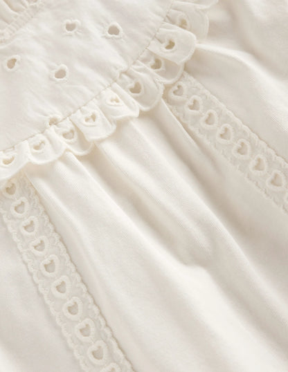 Jersey Heart Broderie Top-Soft Ivory