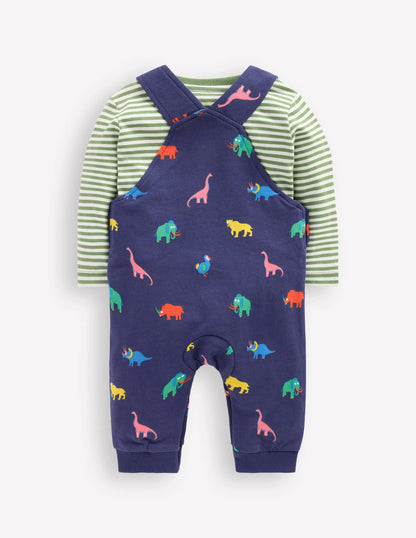 Jersey Overalls Set-Multi Prehistoric Animals