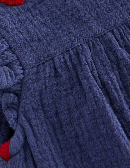 Ruffle Sleeve Romper-Navy Hearts
