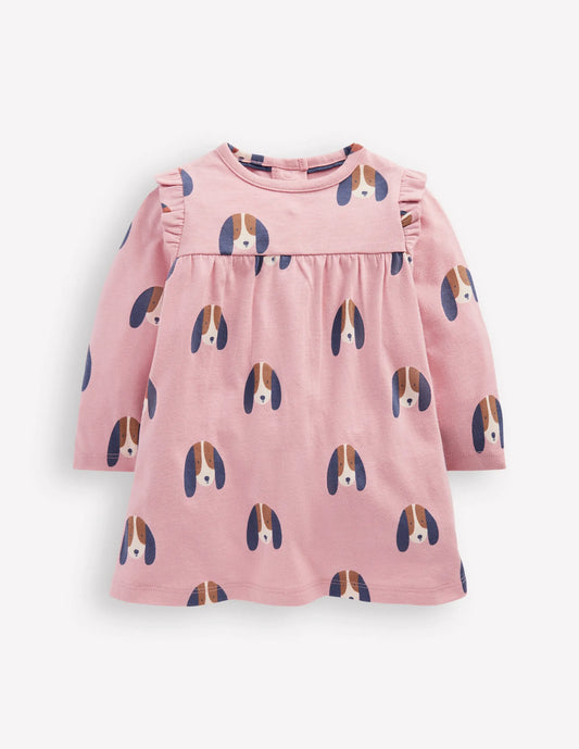 Printed Jersey Dress-Rose Pink Dogs