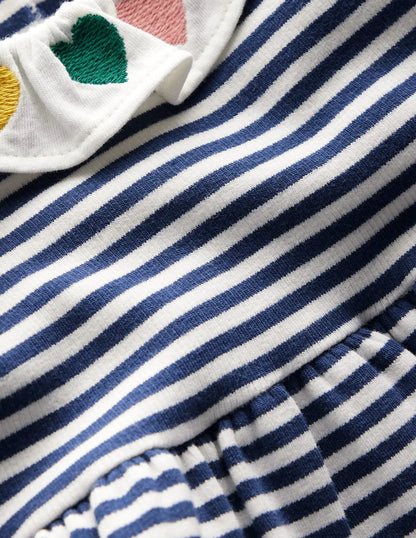 Embroidered Jersey Dress-Starboard Blue Ivory Stripe