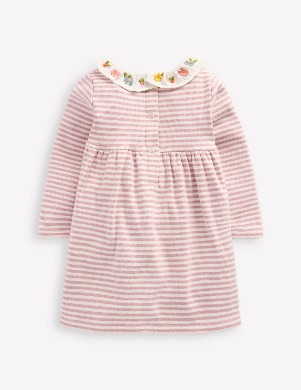 Embroidered Jersey Dress-Vintage Pink Soft Ivory Stripe
