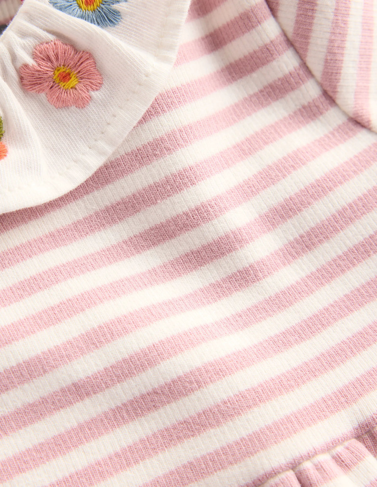 Embroidered Jersey Dress-Vintage Pink Soft Ivory Stripe