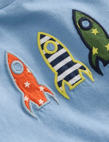 Long Sleeve Appliqué T-Shirt-Blue Rockets