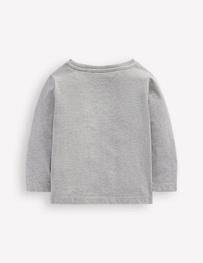 Long Sleeve Appliqué T-Shirt-Grey Marl Apples