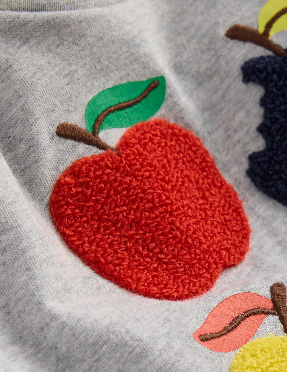 Long Sleeve Appliqué T-Shirt-Grey Marl Apples