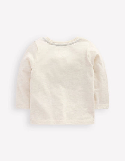 Long Sleeve Appliqué T-Shirt-Oatmeal Mammoth