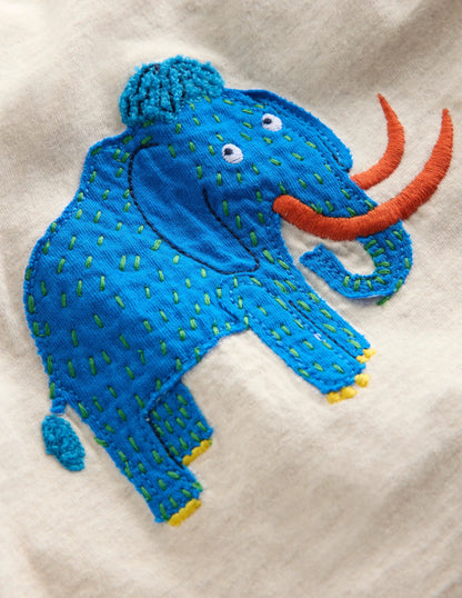Long Sleeve Appliqué T-Shirt-Oatmeal Mammoth