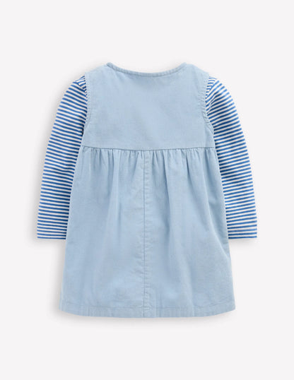 Woven Pinny Dress Set-Glacier Blue Hearts