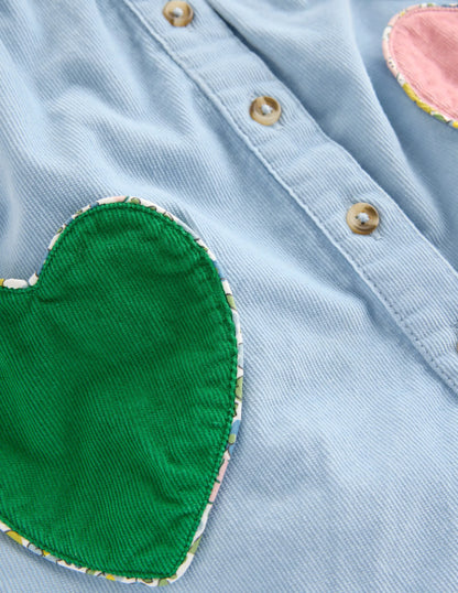 Woven Pinny Dress Set-Glacier Blue Hearts
