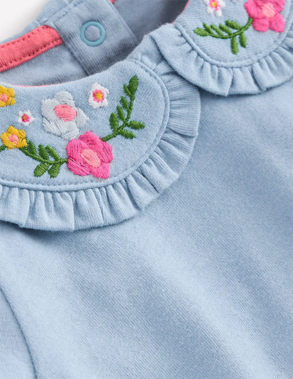 Collared Jersey Set-Blue Floral Embroidery