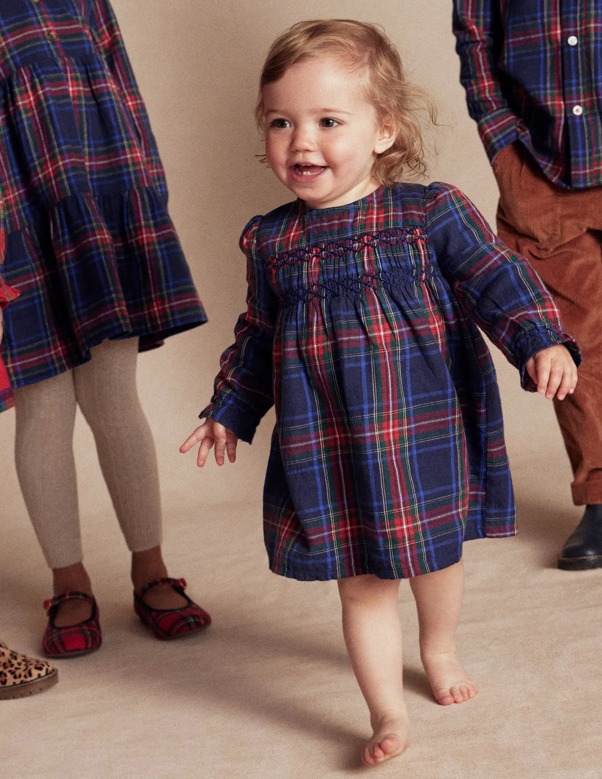 Smocked Occasion Dress-Navy Check
